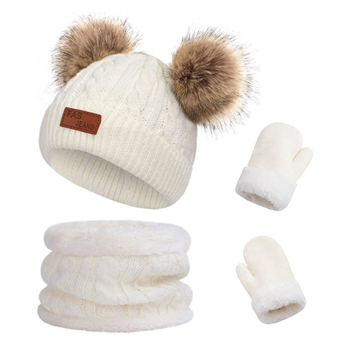 Duoyeree Baby Winter Hat Scarf Glove Beanie Set Fleece Lined Set 0-3T