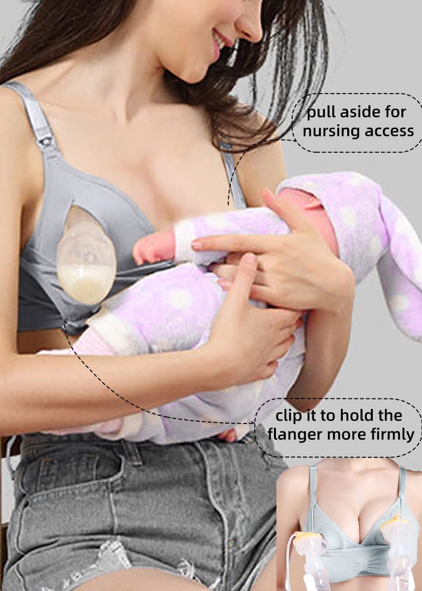 iloveSIA 3PACK Nursing and Pumping Bra, Black+Gray+Beige, Size XL