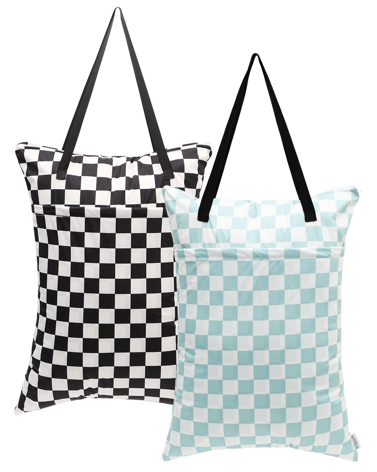 ALVABABY 2 Pack Large Wet Dry Bag Waterproof Hanging Cloth Diaper with Double Zippered Pockets 25x18 inches (Feather & Stripe)