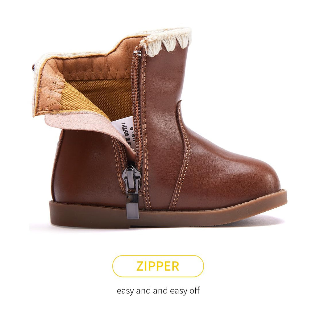 BMCiTYBM Baby Boys Girls Boots Infant Shoes First Walking Booties All Seasons for 6 9 12 15 18 24 Months Brown Size 6