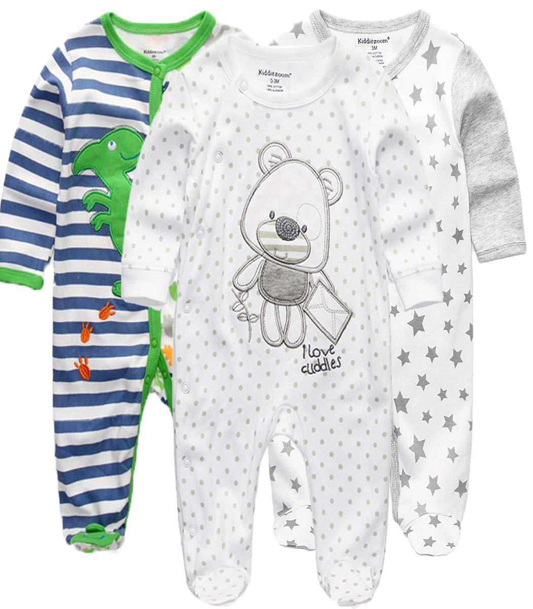Kiddiezoom Baby and Toddler Boys'Snug Fit Footed One-Piece Romper Jumpsuit Cotton Footed Outfit