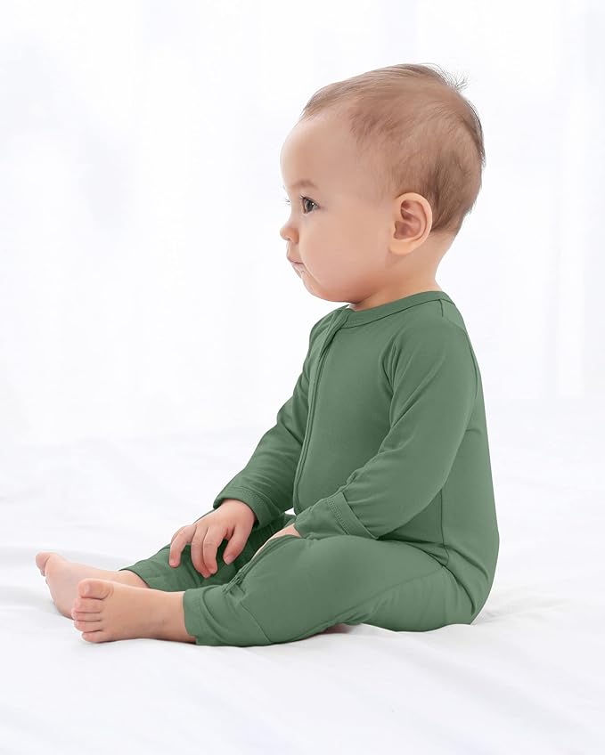 GUISBY Baby Pajamas with Mitten Cuffs - 3Pcs Girls Boys 2 Way Zipper Long Sleeve Rayon Sleepers