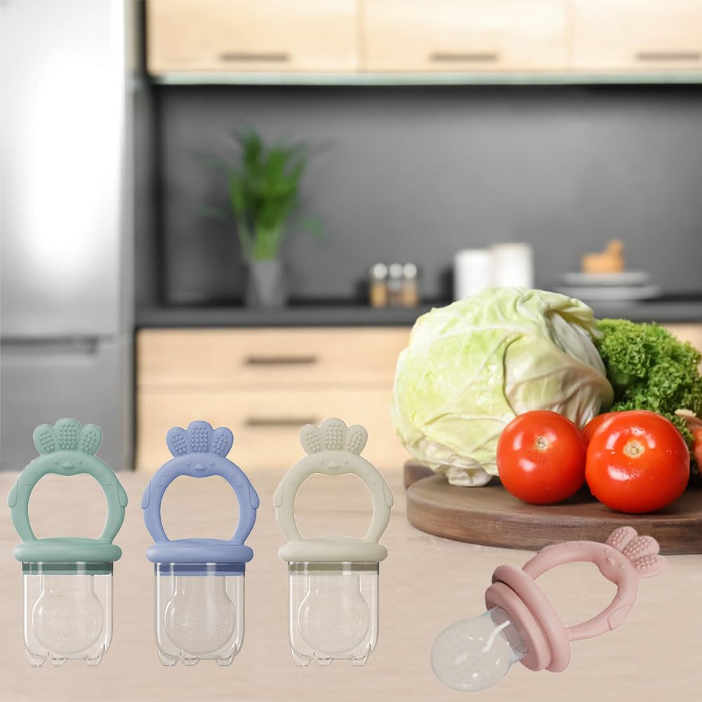 Baby Food Fruit Feeder with Freezer Tray Breastmilk Popsicle Molds Silicone Fruit Feeder for Self Feeding Teething Relief Toys (Yellow)