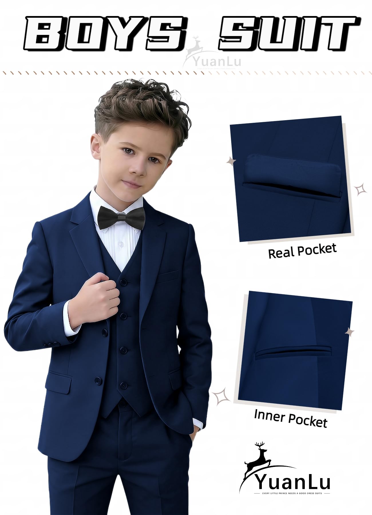 Kids Tuxedo Navy Blue Ring Bearer Outfit Slim Fit 5T Suit for Boys