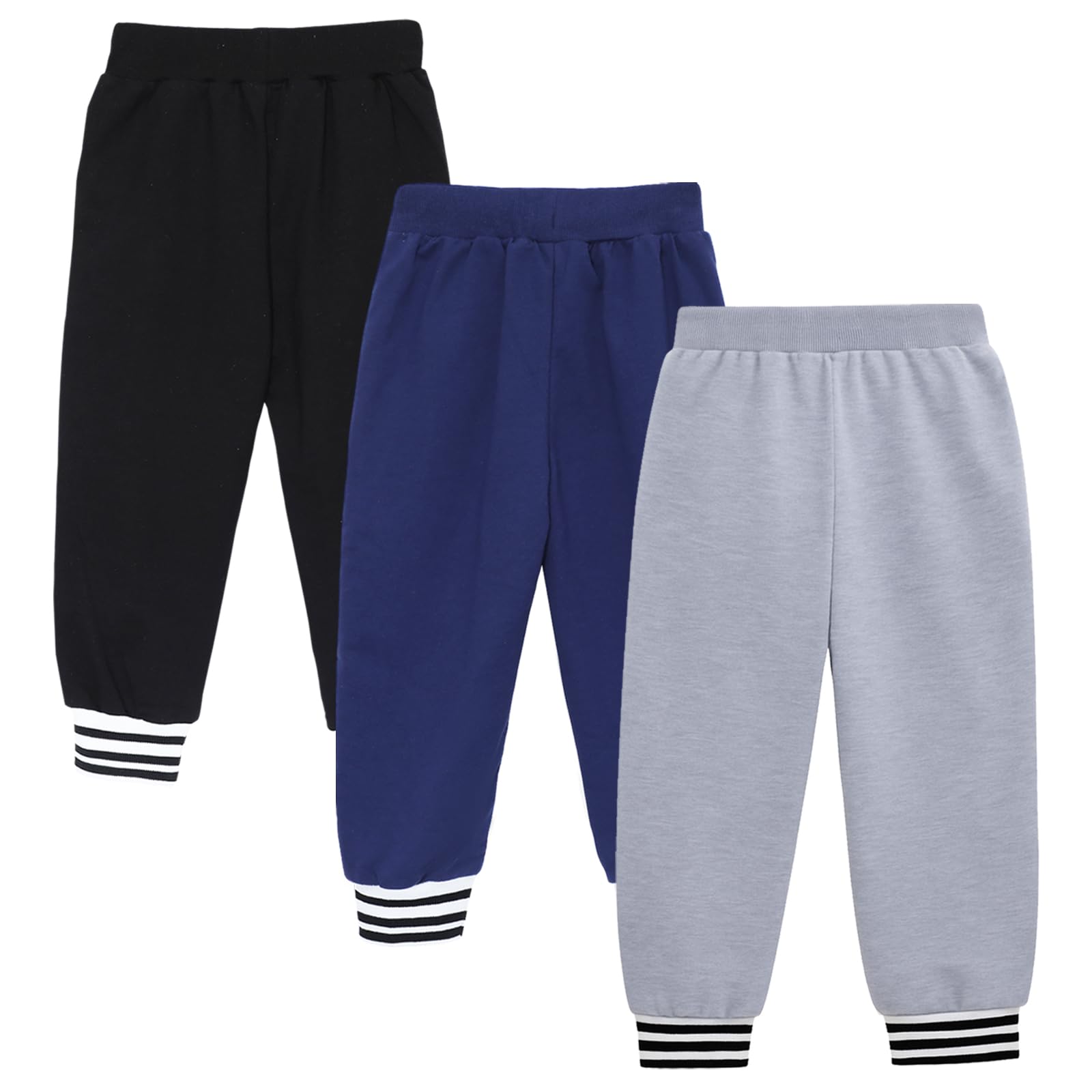 HILEELANG Boys Jogger Pants Cotton Sweatpants 3 Pack Pockets Black