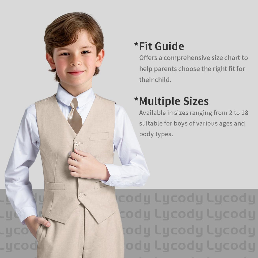 Boys Suit Vest Set Formal Suits Wedding Outfit, Light Champagne, Size 8