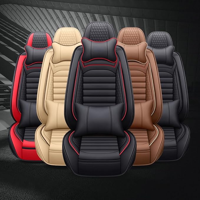 Leather Car Seat Covers for Toyota Corolla 2006-2024,Car Seat Covers Full Set,Seat Covers with Safety,Waterproof Seat Cover Compatible Airbag(5pcs Coffee Luxury)