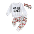 CIYCUIT 3Pcs Baby Girl Football Outfits Letter Print Sweatshirt + Pants + Headband 0 6 12 18 24 Months Clothes 6-12 Months
