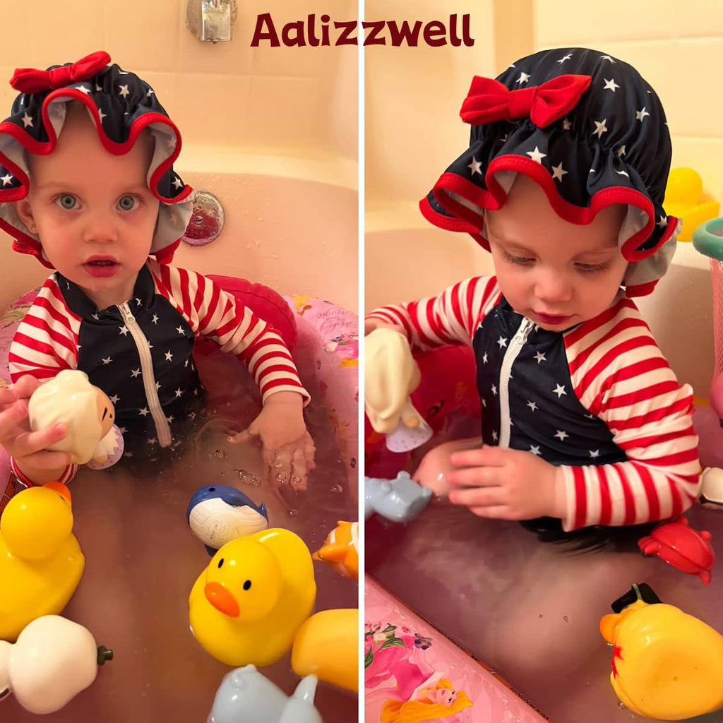 Aalizzwell Newborn Infant Baby Girls One Piece Long Sleeve 4th of July Swimsuit American Flag Bathing Suit Zip Up Independence Day Swimwear Beach Wear NB