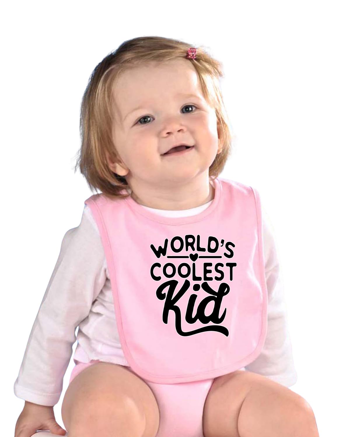 World's Coolest Kid Funny Cute Humor Infant Premium Jersey Baby Bib for Girls Boys, Light Pink, One Size