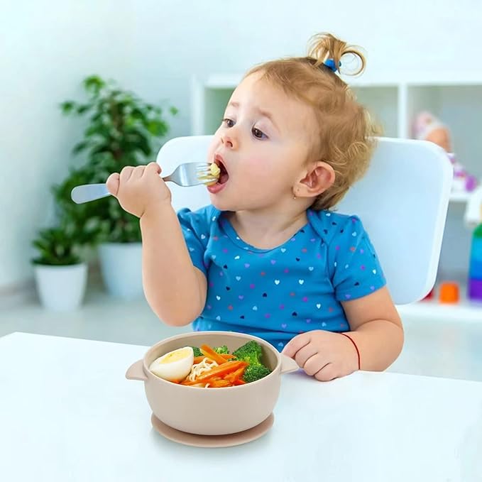 PandaEar 3 Pack Baby Bowls with Suction| Stay Put Silicone Food Bowl for Babies Kids Toddlers Infants| Food Grade Soft Safe BPA-Free Silicone (Brown Grey Tan)