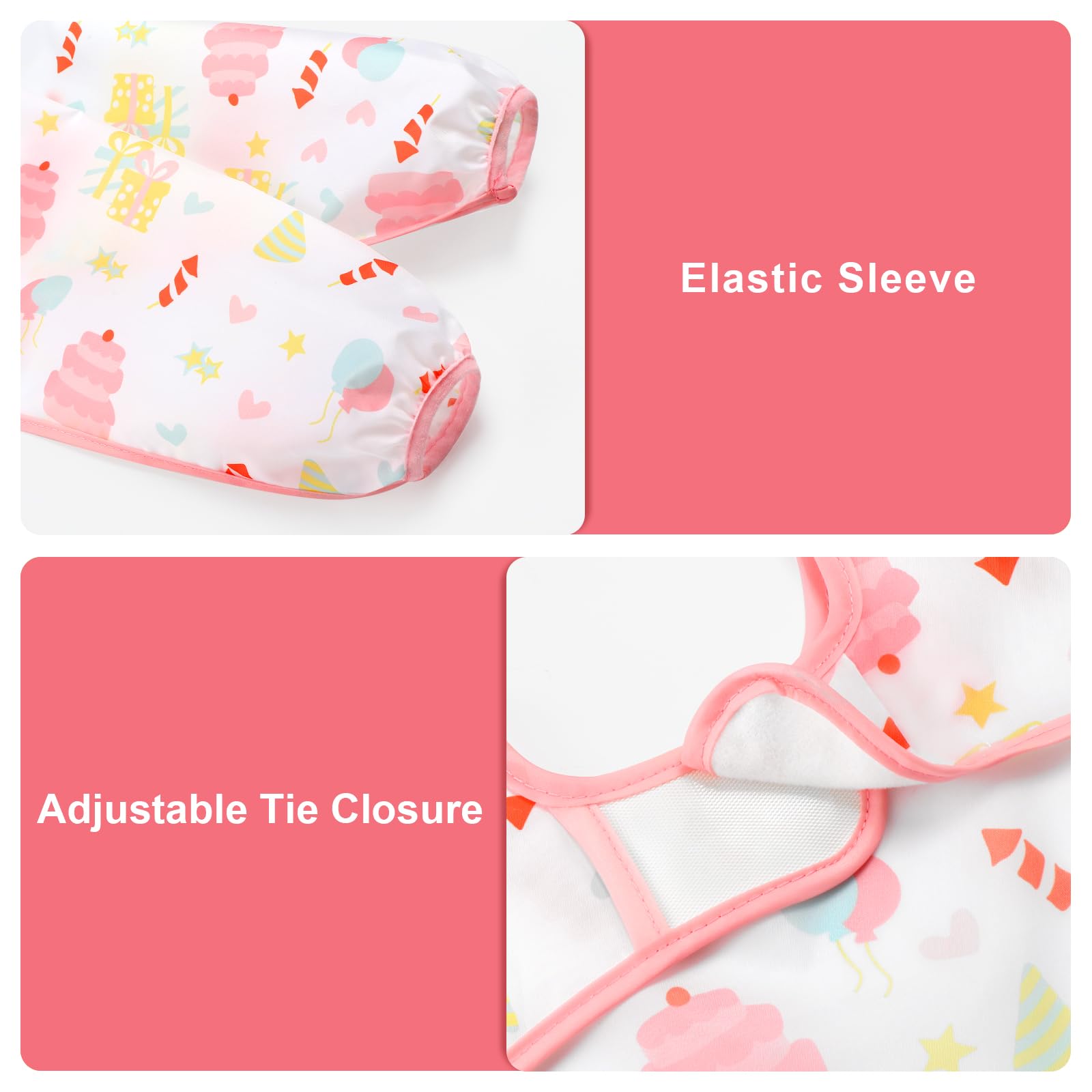 Accmor 5 Pack Long Sleeve Bibs, Baby Smock Waterproof Sleeved Bib Smock for Baby Toddler 6-24 Months