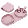 Silicone Baby Foldable Dinner Plates with Forks and Spoons, Matte Pink