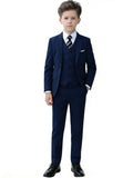 YuanLu Boys Tuxedo Kids Slim Fit Dress Outfit Navy Blue Youth Suit Size 10