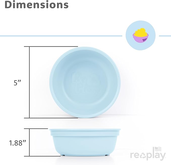Re-Play 12 oz. Toddler Bowls Set of 4 - Kids Deep-Walled, Durable & Reusable Snack and Meal Bowls, Dishwasher & Microwave Safe, BPA-Free, Made in USA from Recycled Plastic, Cool Blues
