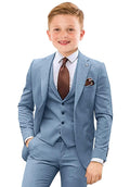 Blue Suits for Toddler Boys Formal 4 Piece Set Wedding Tuxedo Suit Slim Fit Ring Bearer Outfit Blazer Vest Pants with Tie Size 7
