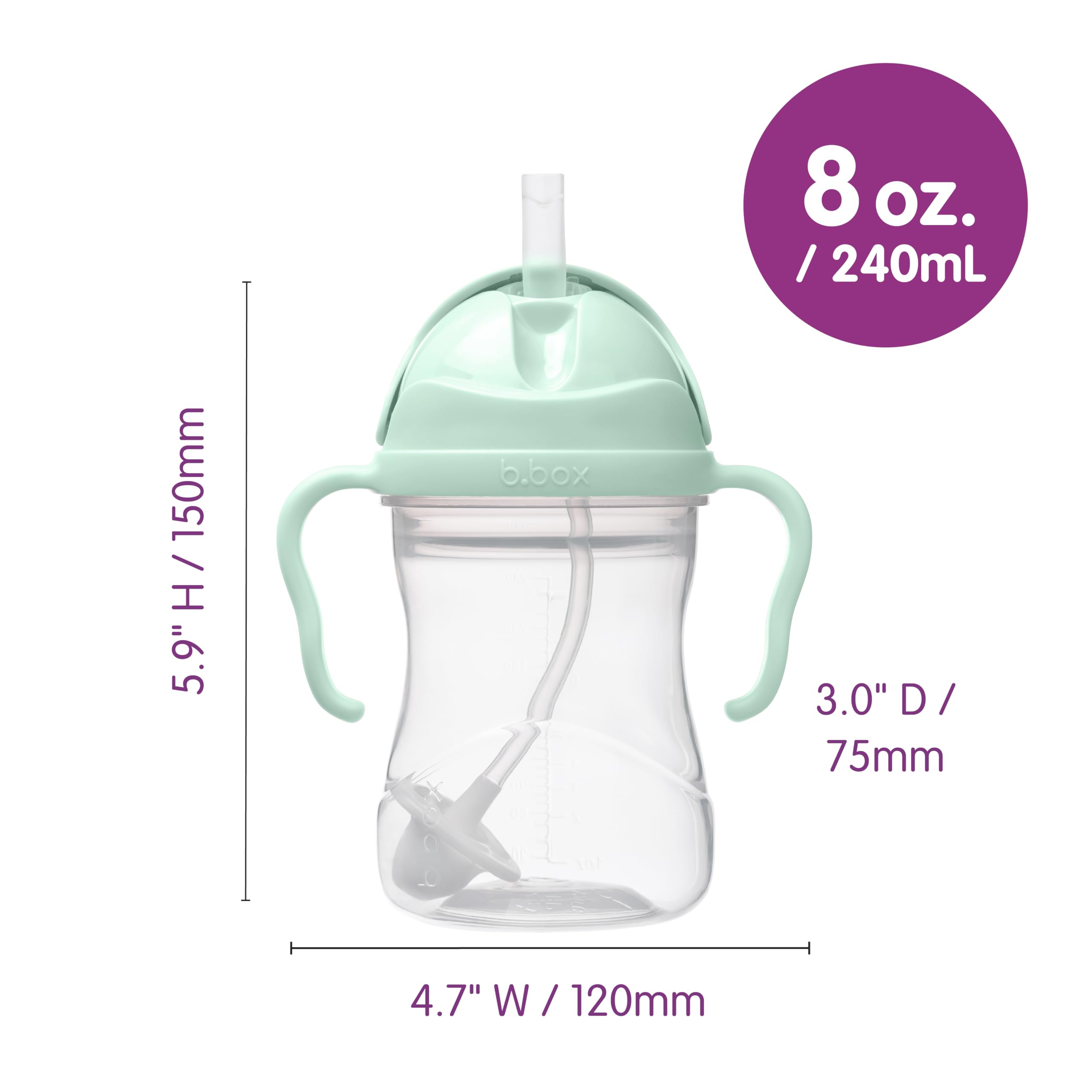 b.box Sippy Cup with Weighted Straw, Toddler Straw Cup, Spill Proof, 8oz