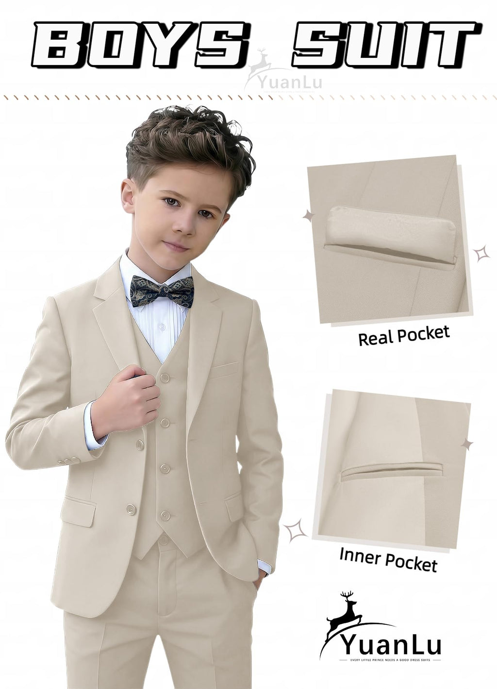 YuanLu Boys Formal Suits Kid Light Champagne Outfit Slim Fit Tuxedo Size 10