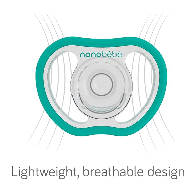 Nanobebe Active Baby Pacifiers 4-36 Months - Orthodontic, Lightweight and Vented, Curves Comfortably with Face Contour, 100% Silicone - BPA Free, Perfect Baby Registry Gift 4pk, Teal/Grey