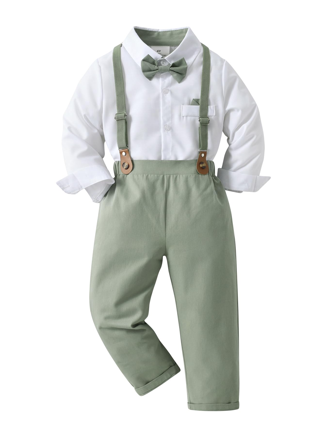 Baby Boys Pants Sets, Infant Long Sleeve Shirt + Pants + Bow Tie + Suspenders Outfits,5-6Y