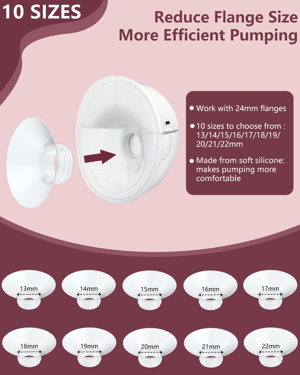 4PC Flange Insert 17mm Compatible with Momcozy M5/M6/M9/S12 Pro/V1 Pro/V1 Pro Breast Pump, Fit for Eufy/Elvie/Medela/Spectra/Lansinoh/NCVI/Lansinoh/TSRETE with 24mm Flange/Shield Breast Pump