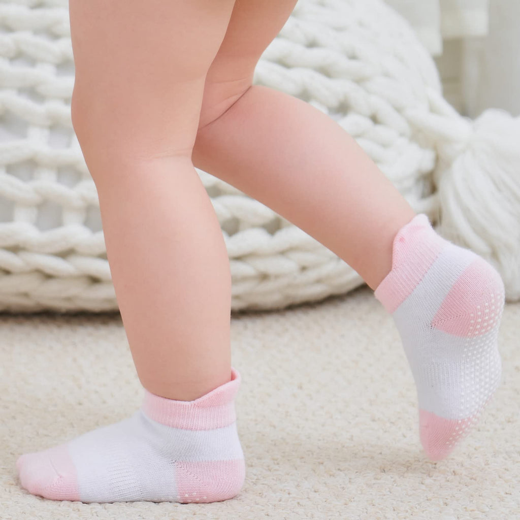 ZAPLES Baby Girls Non Slip Grip Ankle Socks with Anti Skid Soles for Infants Toddlers Kids, Mary Janes, 8-10 Years