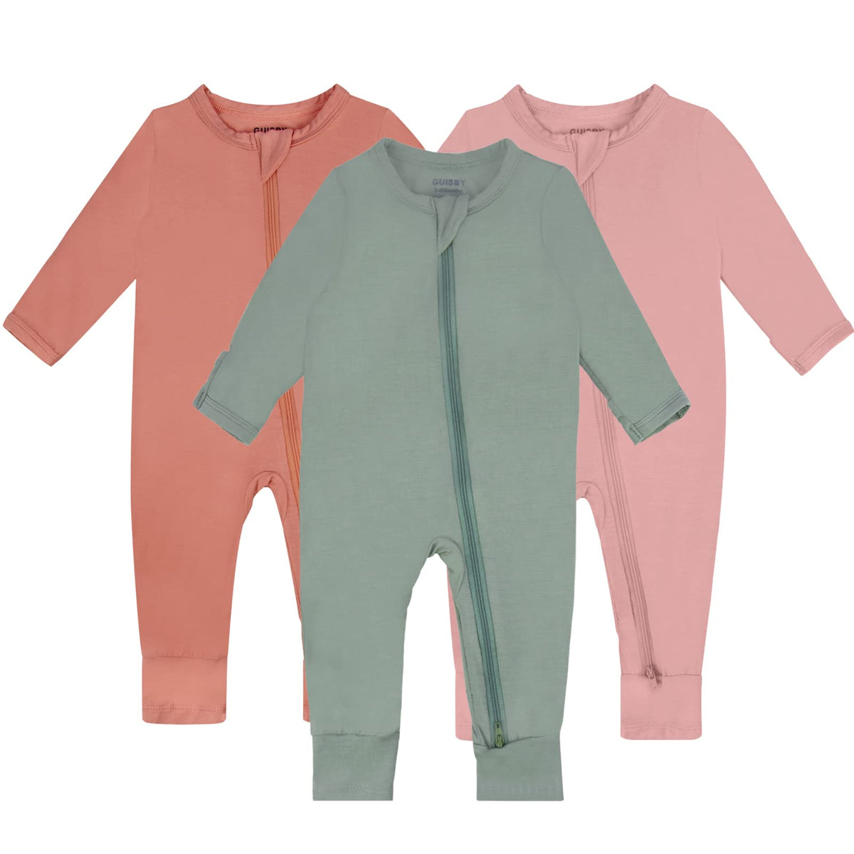 GUISBY Baby Rayon 2-Way Zip Footless Pajamas, 3-Pack, 12-18M