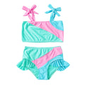 YOUNGER TREE Toddler Girls Two Pieces Swimsuit Color Block Stripe Swimwear Summer Beach Bathing Suit (Green 2-3T)