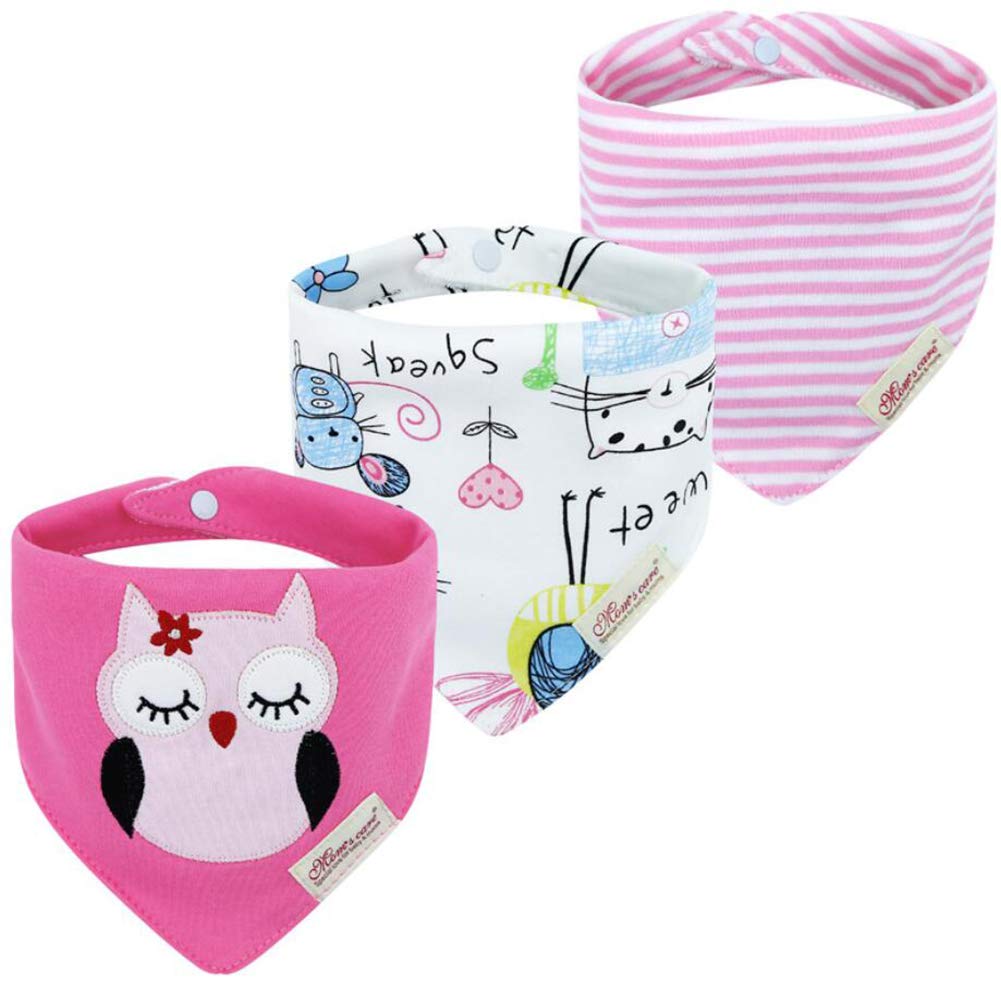 JN&LULU 3 Pack Newborn Baby Bibs Bandana Drool Bibs for Drooling Cotton Baby Gifts (Pink Rabbit)