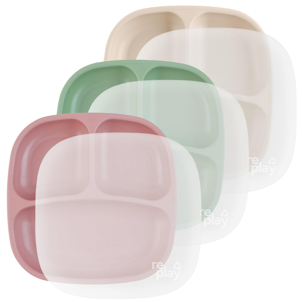 Re-Play Divided Toddler Plates Set of 3 - Deep-Walled 3 Compartment Kids Plates for Picky Eaters - Dishwasher & Microwave Safe - BPA-Free - Made in USA, Desert Roses