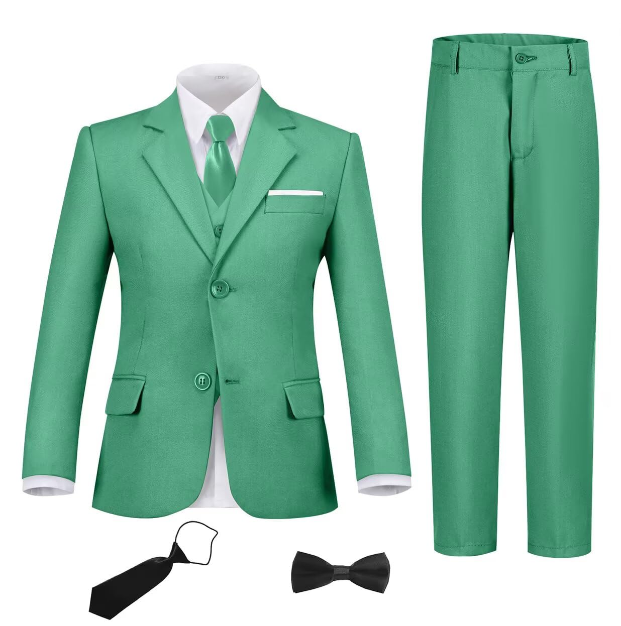Boy's 6 Piece Suit Classic Fit Suit Set Tuxedo Boy Outfit Green 16