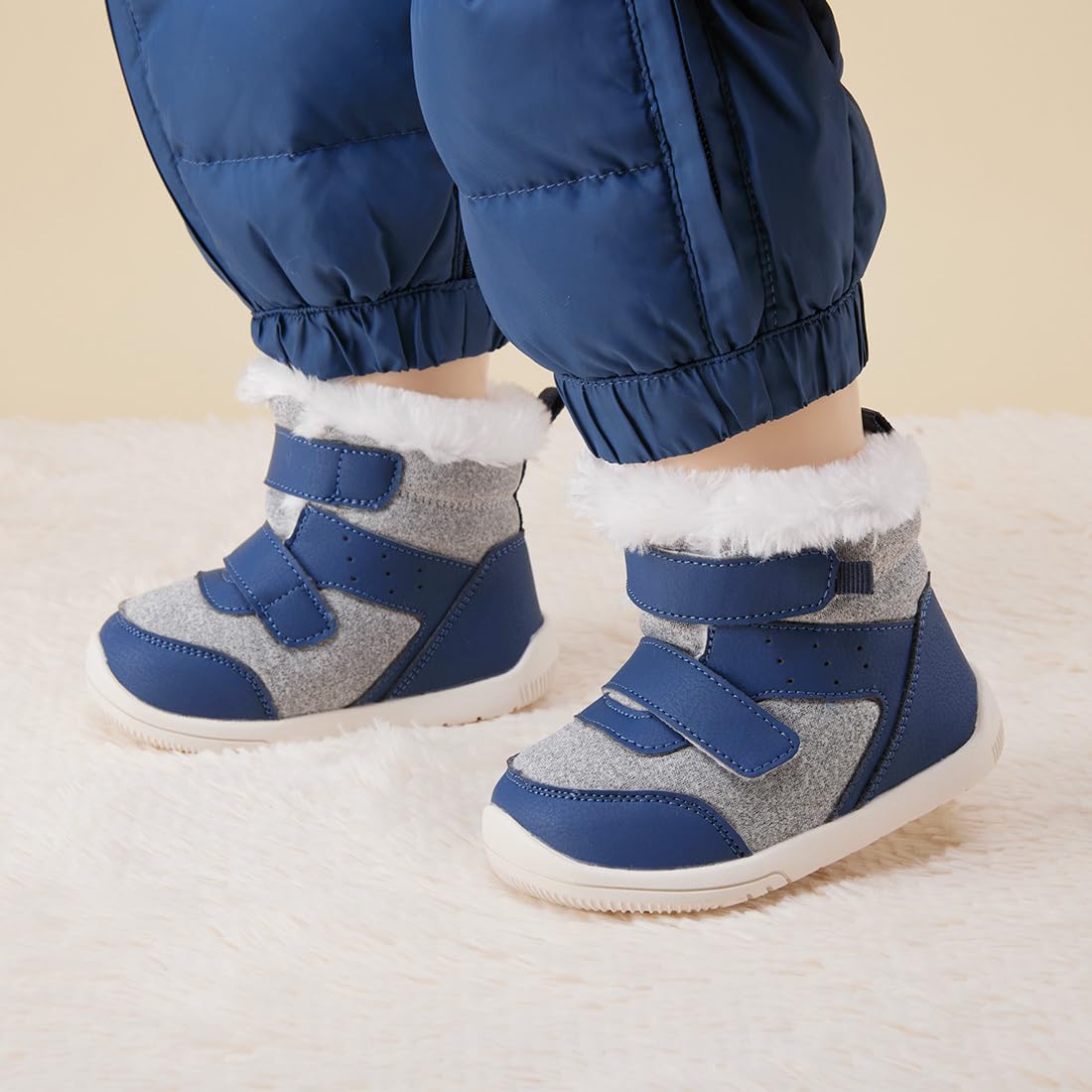 BMCiTYBM Baby Snow Winter Boots Boys Girls Shoes Warm Double Strap Non Non Slip First Walking Infant 6 9 12 18 24 Months Navy Size 12-18 Months Toddler