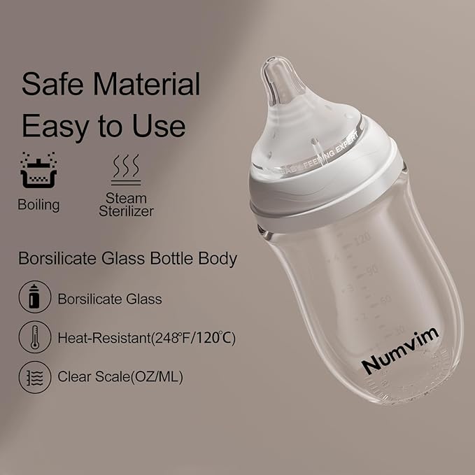 Natural Glass Baby Bottle Gentle & Extra Slow Flow, Newborn Breastfeeding Bottle with Anti Colic Nipple for 0 Months Babies, Includes SS Nipples(3Oz, 2 Packs)