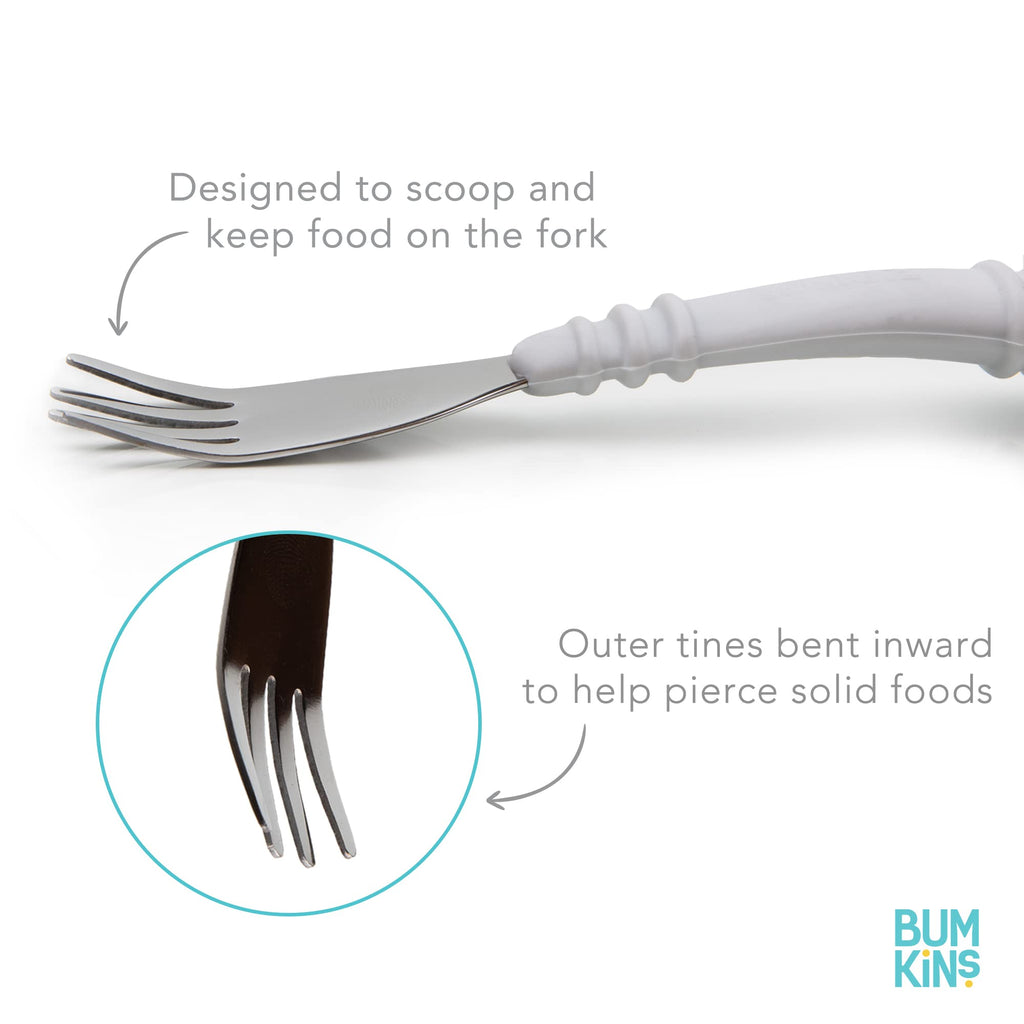 Bumkins Toddler Utensils, Kids Size Fork and Spoon Set, Silicone and Stainless-Steel Training Silverware, Angled Forks / Sporks for Self-Feeding, Children Hold Learning to Eat, 18 Mos Up, Dark Blue