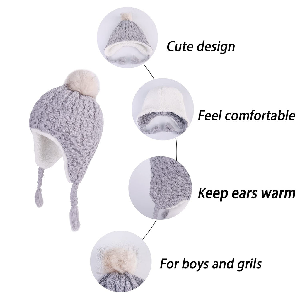 LANGZHEN Infant Pom Pom Beanie Kid Winter Hats Toddler Cap Knit Warm Beanies Caps for Baby Boys Girls(Gray,12-24 Months)