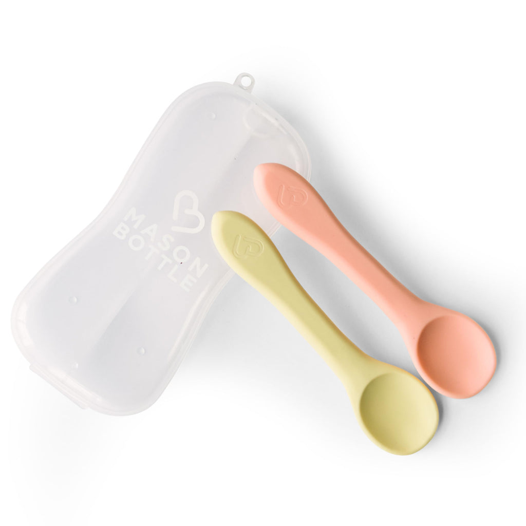 Mason Bottle Silicone Baby Spoons 2pack Baby Feeding Silicone Spoons + Case