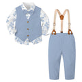 SANGTREE Boys Cotton Linen Formal Suit Floral Blue 5-6 Years=Tag 140