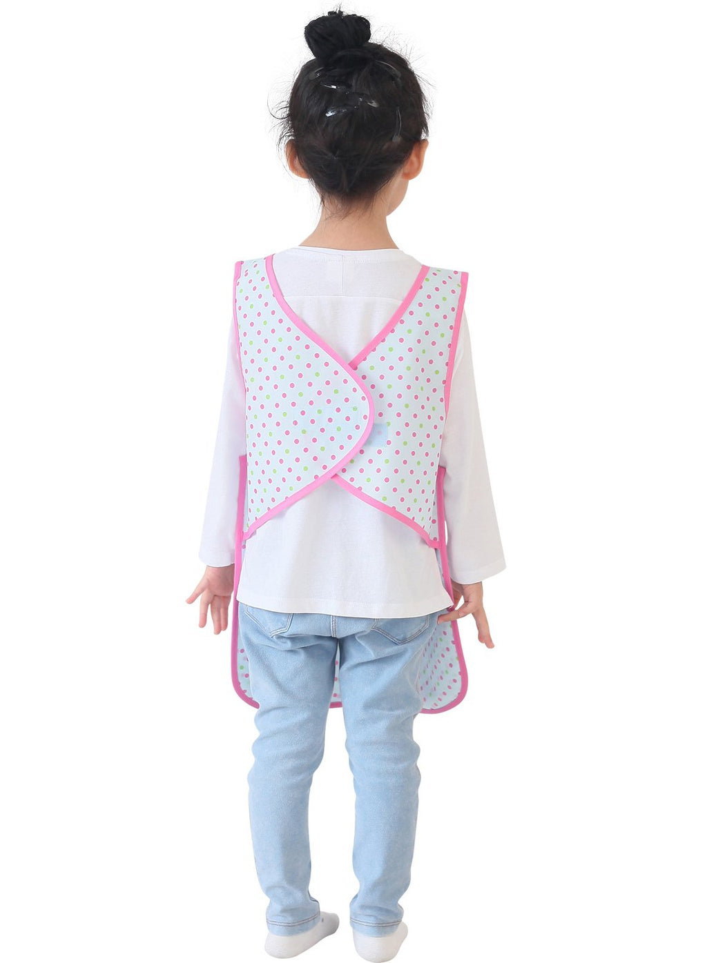 Plie Kids Painting Apron – Waterproof Art Smock for Toddlers & Preschoolers, Messy Play, Baking, Crafts, Cooking, Sensory Activities, Mealtime (Ages 1–10), Blue&Green Dot (30-XL)