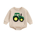 VISGOGO Newborn Infant Baby Boy Oversized Romper Sweater Bodysuits Coming Home Outfit Neutral Clothes (Beige-Tractor, 0-3 Months)