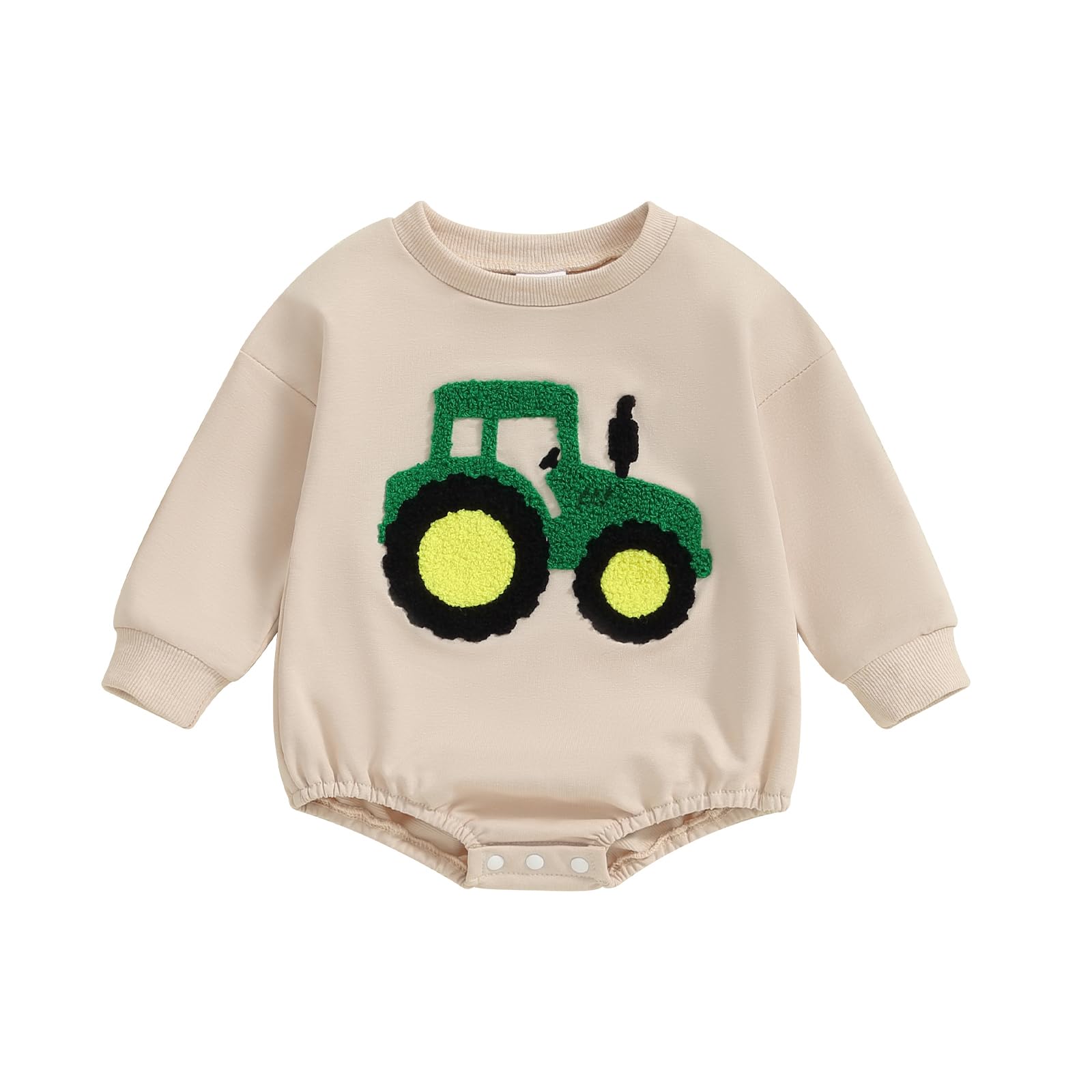 VISGOGO Newborn Infant Baby Boy Oversized Romper Sweater Bodysuits Coming Home Outfit Neutral Clothes (Beige-Tractor, 0-3 Months)
