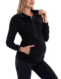 GINKANA Maternity Women's Long Sleeve Shirts Half Zipper Lapel Lightweight Casual Maternity Tops with Pockets,Black,XL