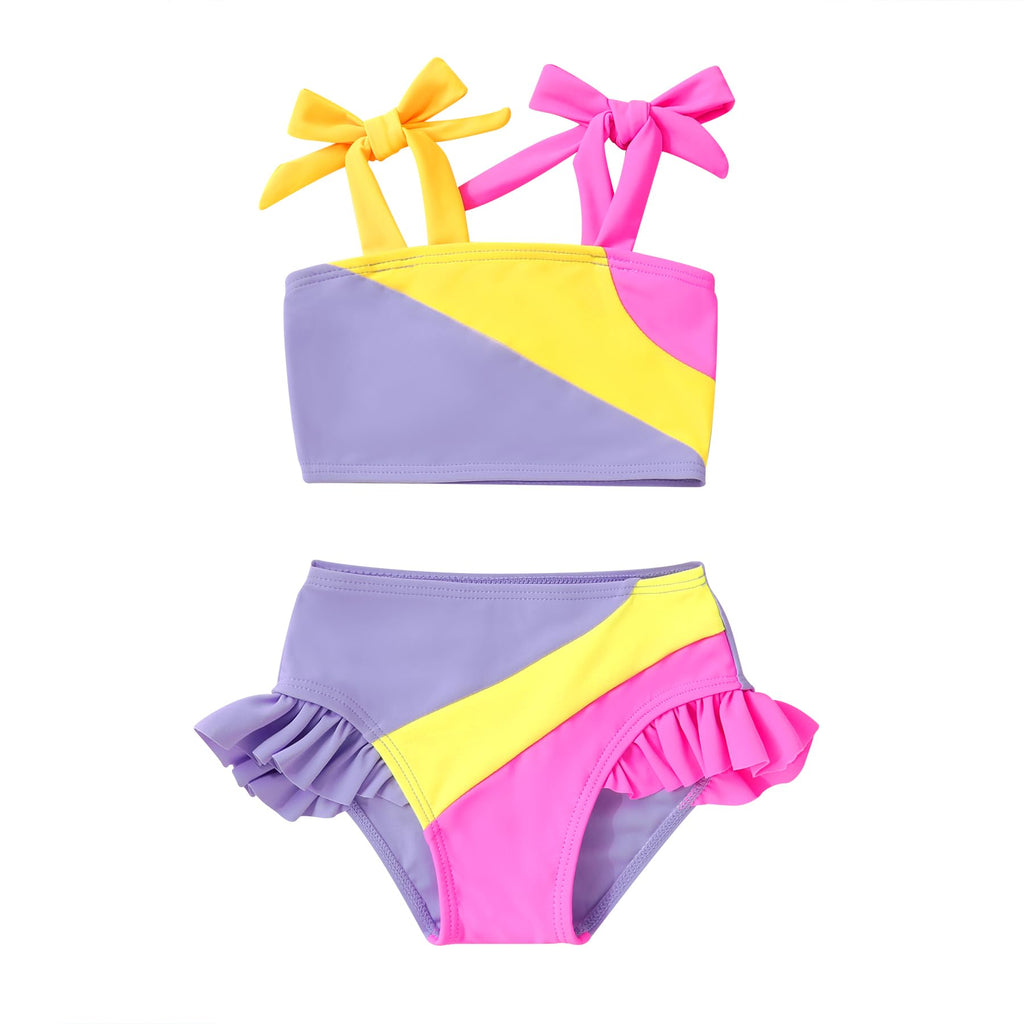 YOUNGER TREE Toddler Girls Two Pieces Swimsuit Color Block Stripe Swimwear Summer Beach Bathing Suit 18M-5T