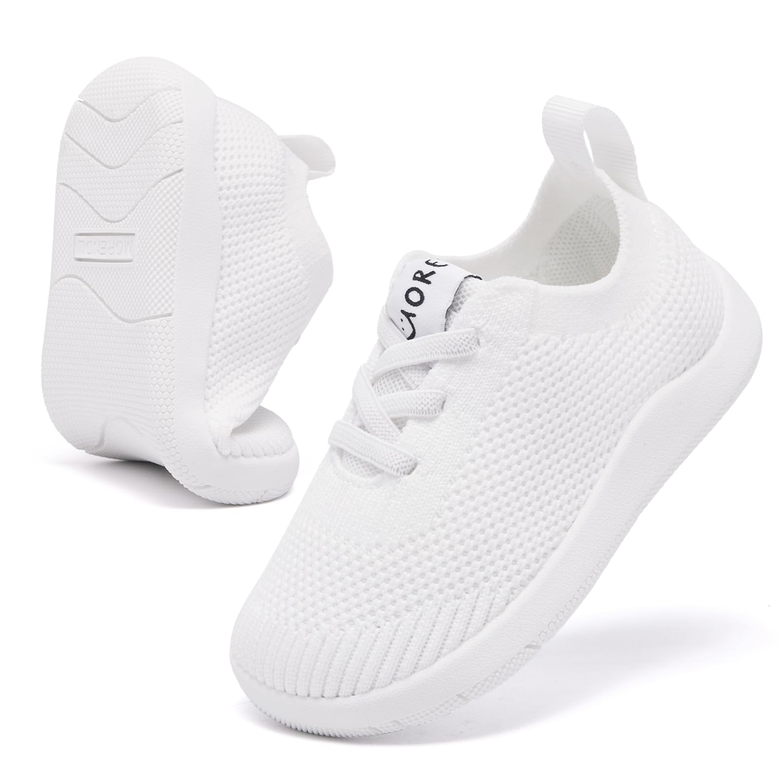 MORENDL Toddler Wide Toe Box Barefoot Shoes Baby First Walking Shoes Boys Girls Non-Slip Zero Drop Minimalist Sneakers White 9-12 Months