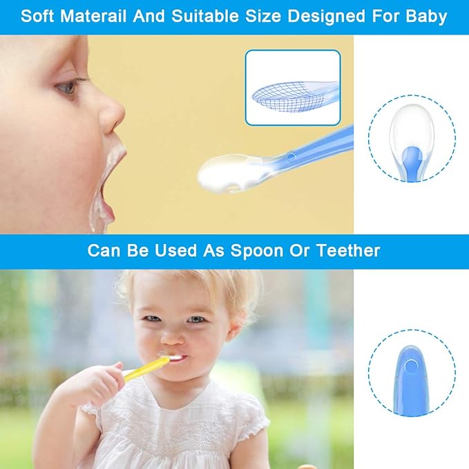 Vicloon Baby Silicone Spoons, 5 PCS Baby Training Feeding Spoons for First Stage 4 Months Toddlers, Infants Utensils Feeding Supplies, Soft Tip BPA Free Gum-Friendly Dishwasher Boil-Proof