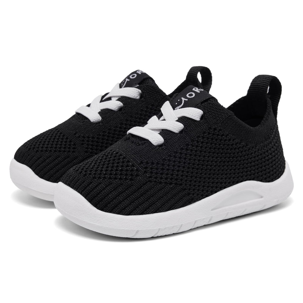 MORENDL Toddler Shoes Baby Walking Sock Shoes Infant Sneakers Boy Girl Barefoot Tennis Shoe Non-Slip Brethable Black 12-15 Months