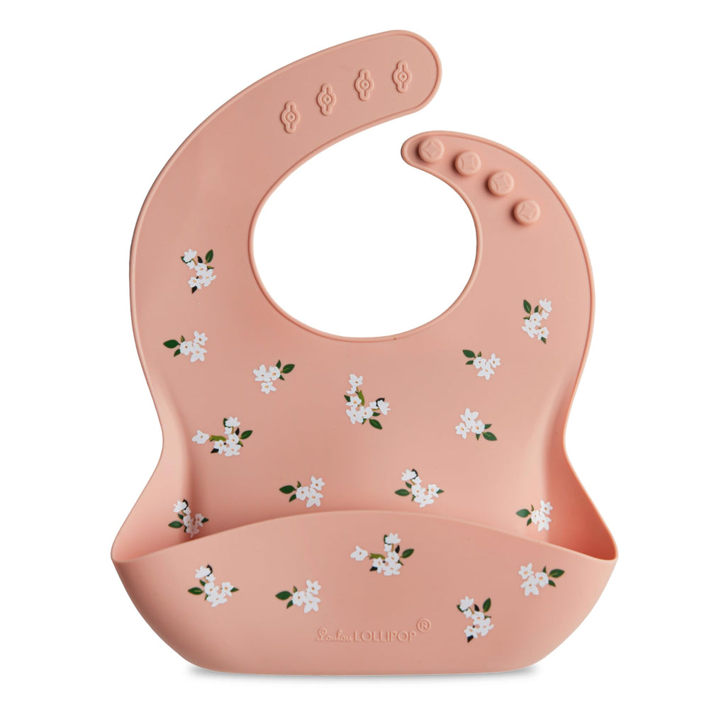 Loulou Lollipop Waterproof Silicone Feeding Bib for Babies & Toddlers, Catch-All Pouch, Easy Clean, 3–36 Months – White Flower