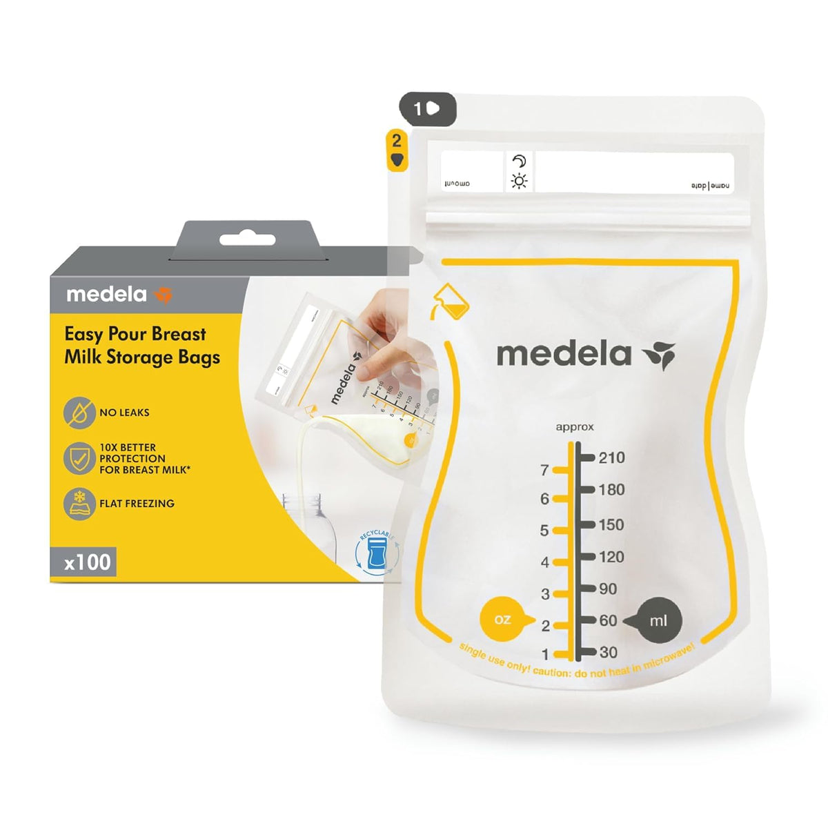 Medela Easy Pour Breast Milk Storage Bags, 200 Count, 7 oz/210 ml