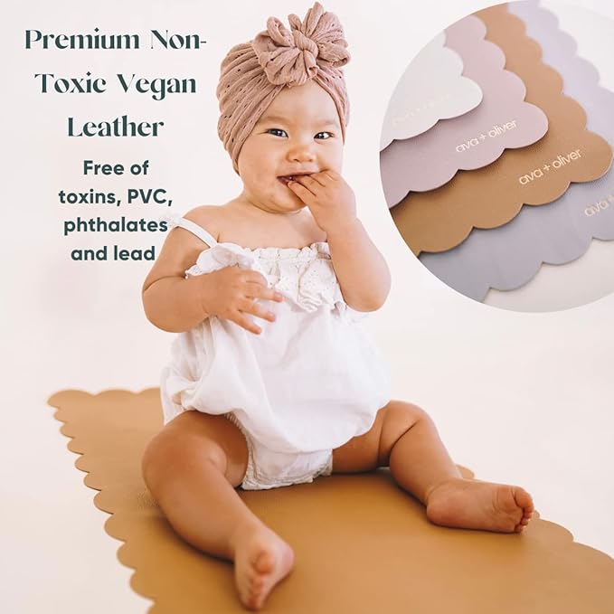 Ava + Oliver Vegan Leather Baby Changing Mat (16 X 30 in) - Multipurpose Wipeable and Portable Diaper Changing Mat - Foldable Travel Changing Mat (Grey)