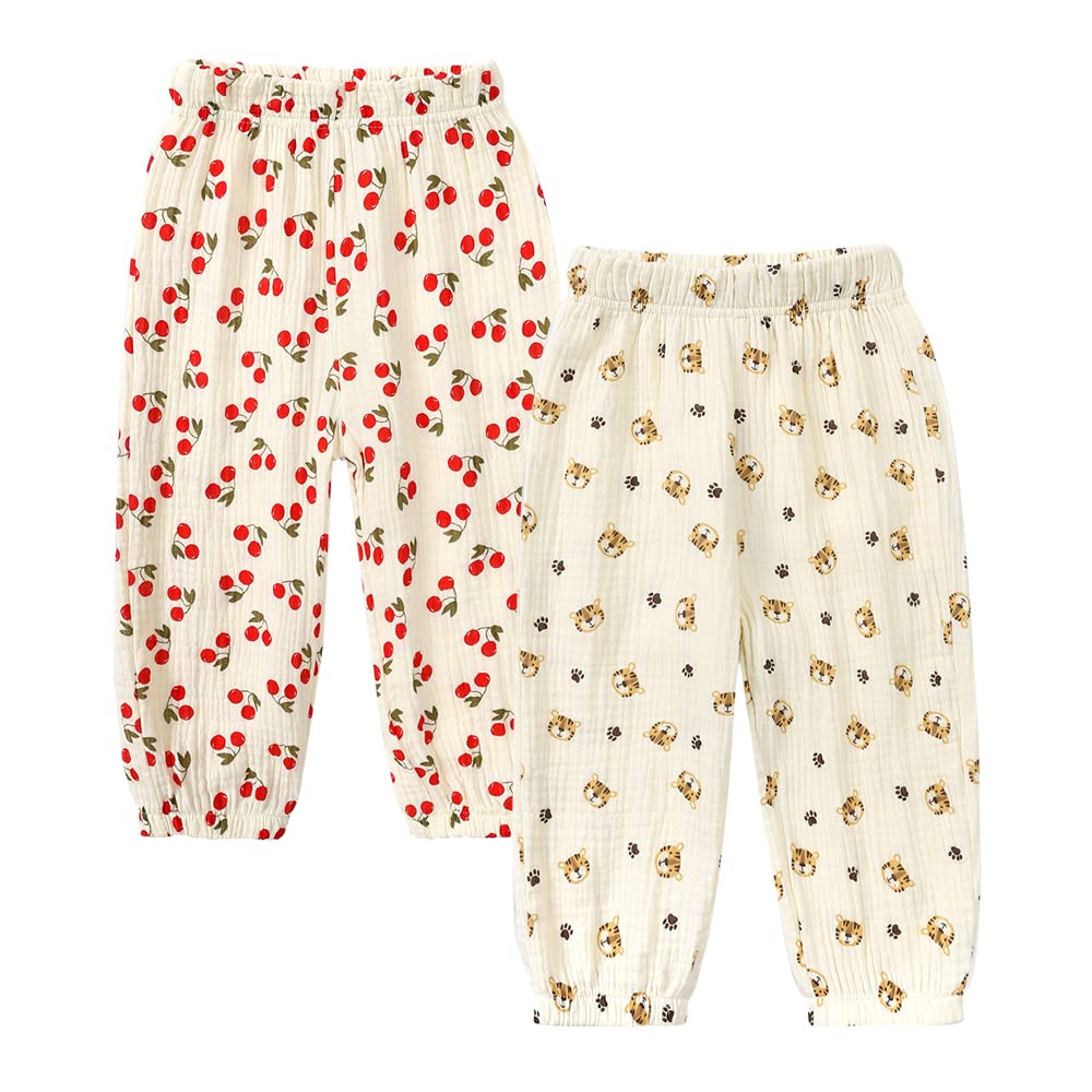 MYGBCPJS Baby Boys Girls 3 Pack Cotton Linen Long Bloomers Ankle Length Trousers Kids Lightweight Elastic Waist Harem Pants