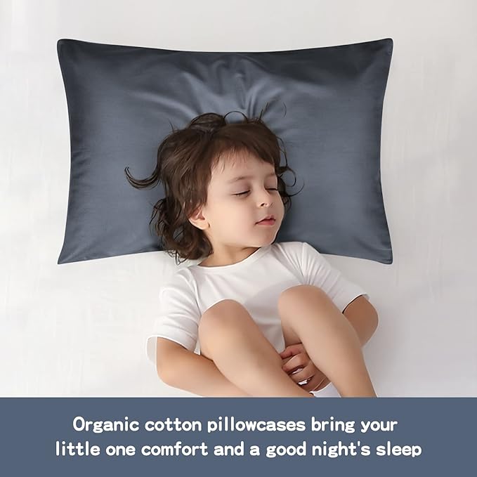 Organic Cotton Toddler Pillowcase 2 Pack, 14 x 20 Travel Pillow Case Cover for Babies, Kids, Boys and Girls, Soft and Breathable Small Pillow Cases with Envelope Closure, Dark Grey